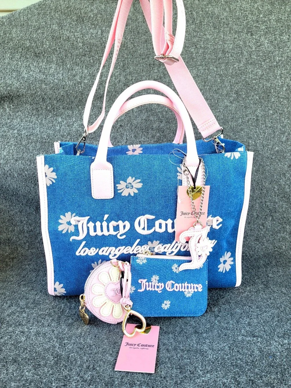 Juicy Couture Daisy For Juicy Tote Denim and Pink With Matching Card Wallet